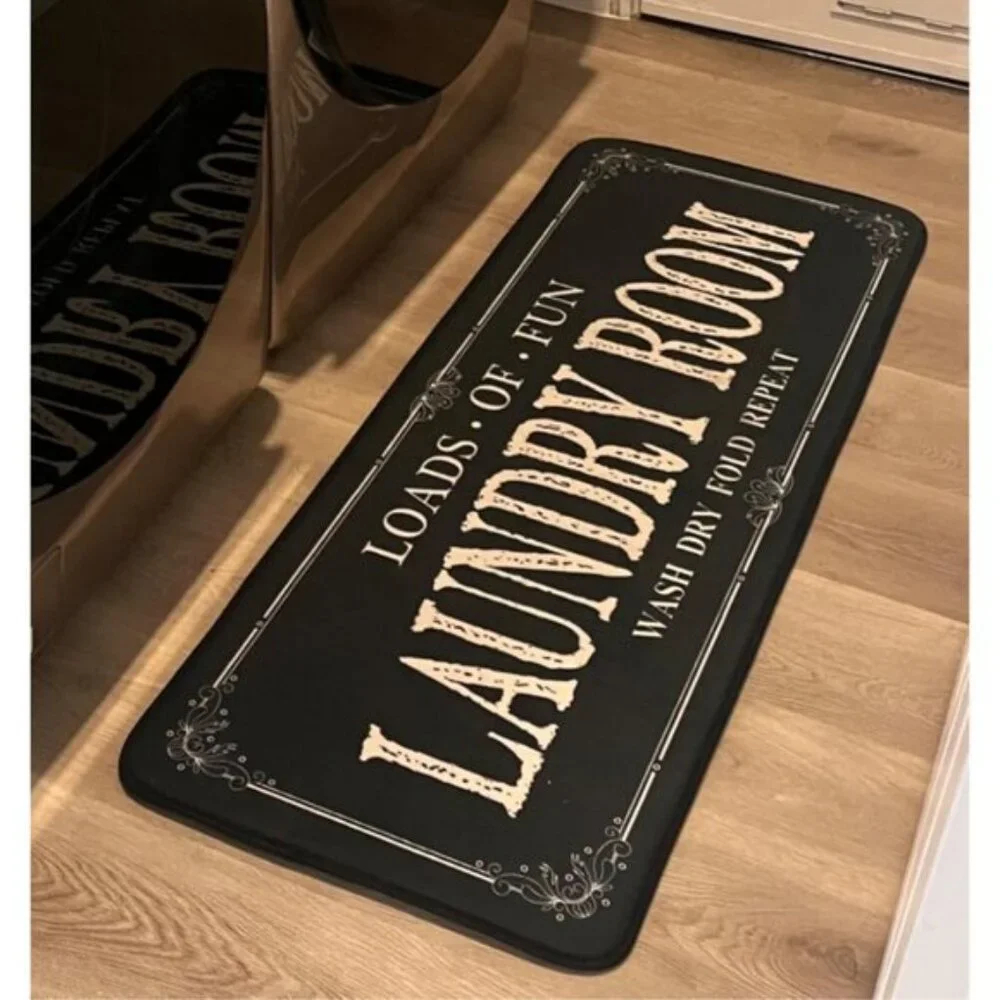 Non Slip Laundry Runner Rug Farmhouse Mat for Bathroom Black, 20 X 47
